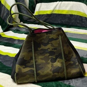 HAUTE SHORE Green and Black Camouflage Tote